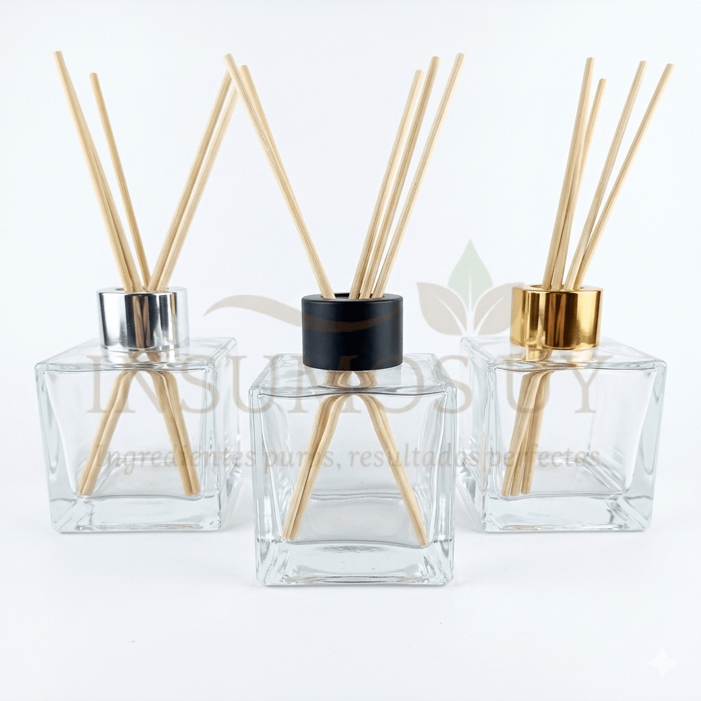 Aromatizador de Ambiente 100ml "Modelo Cuadrado Vidrio" – Envase Difusor Premium Transparente